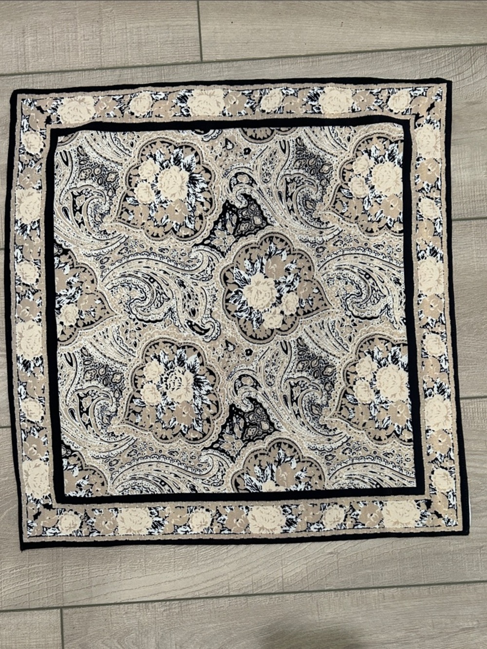Beige Paisley Neck Scarf with Black Trim - Women Accessories OS - Picture 8 of 8